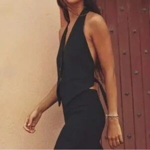 NEW ZARA Black Satin Halter Open Back Vest! Sexy and Elegant!SOLD OUT ONLINE!